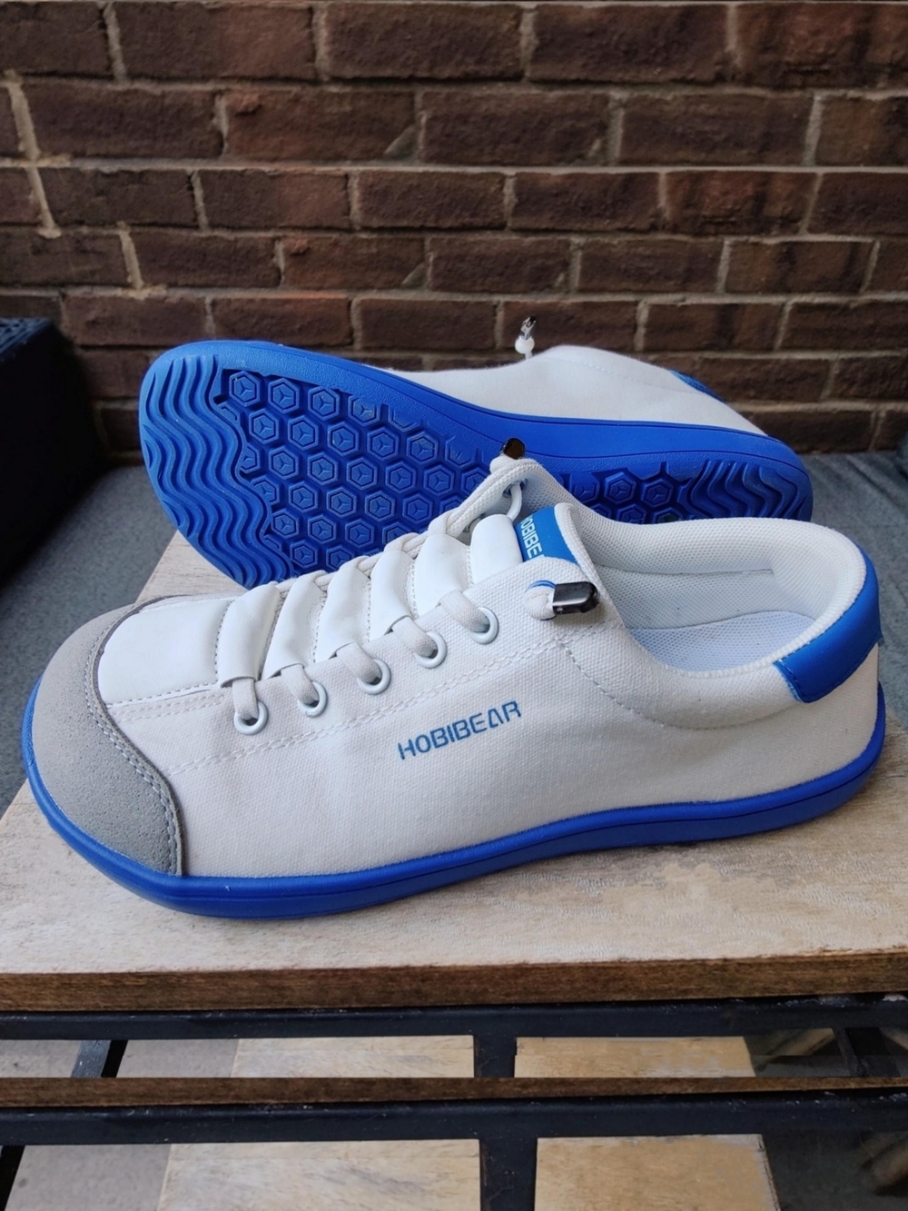 Hobibear Barefoot Slip-on Shoes Wide Toe Box White Blue Canvas Sneakers Womens 7